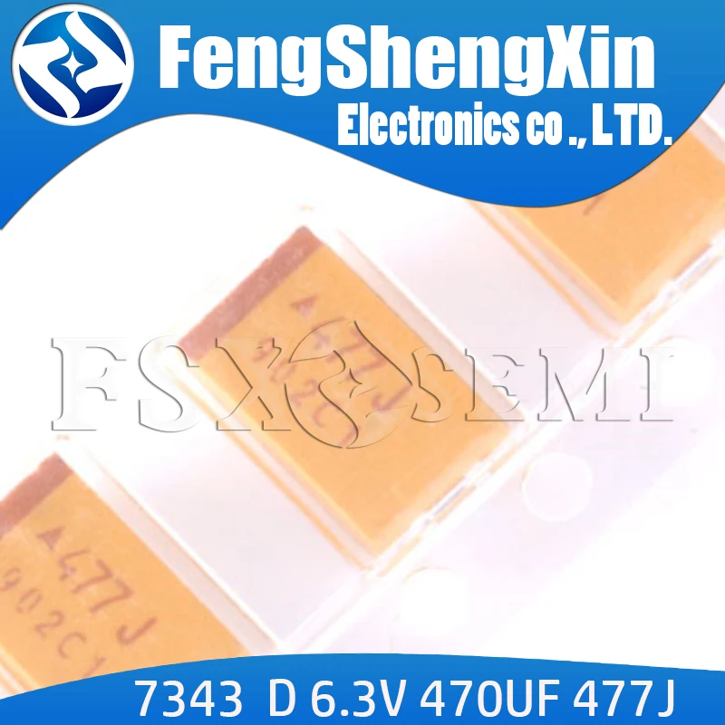 

10pcs D 7343 6.3V 470UF 477J TAJD477K006RNJ SMT tantalum capacitor SMD Tantalum electrolytic capacitor