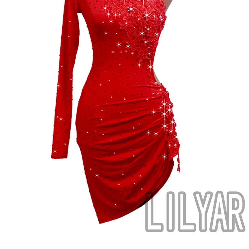 New Latin dance dress competition dress dress dress performance Dress Adult custom red embroidered Dance Dress