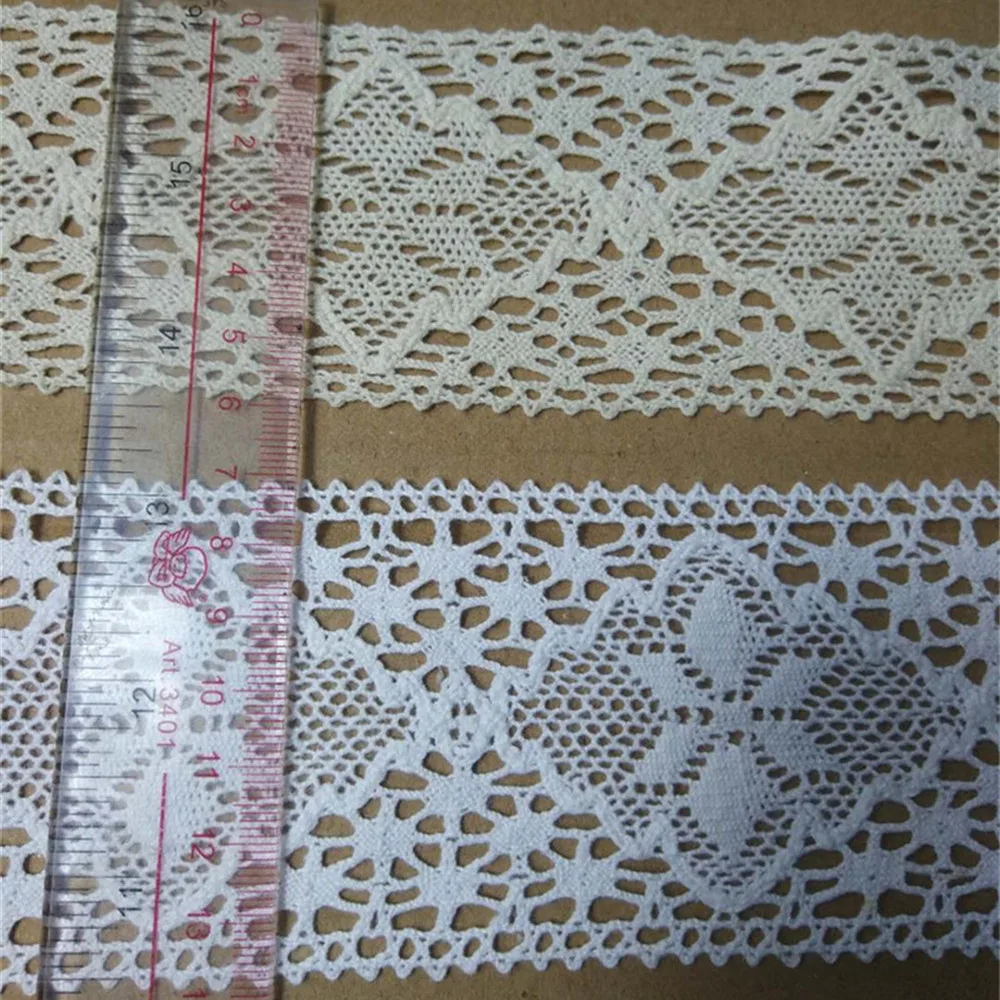 Crocheted Webbing 6/7 Cm Width Cotton Lace Floral Ribbon for Handmade Sewing Christmas Easter Wedding Deco Gift Packing