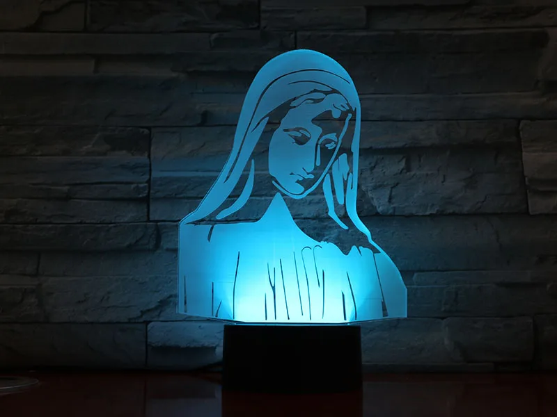 HYVCity 3D Lamp Night Light Jesus Blessed Virgin Mary Christian Bible Crucifix 3D Led Lighting Bedside Lamp Lighting Pray Lights