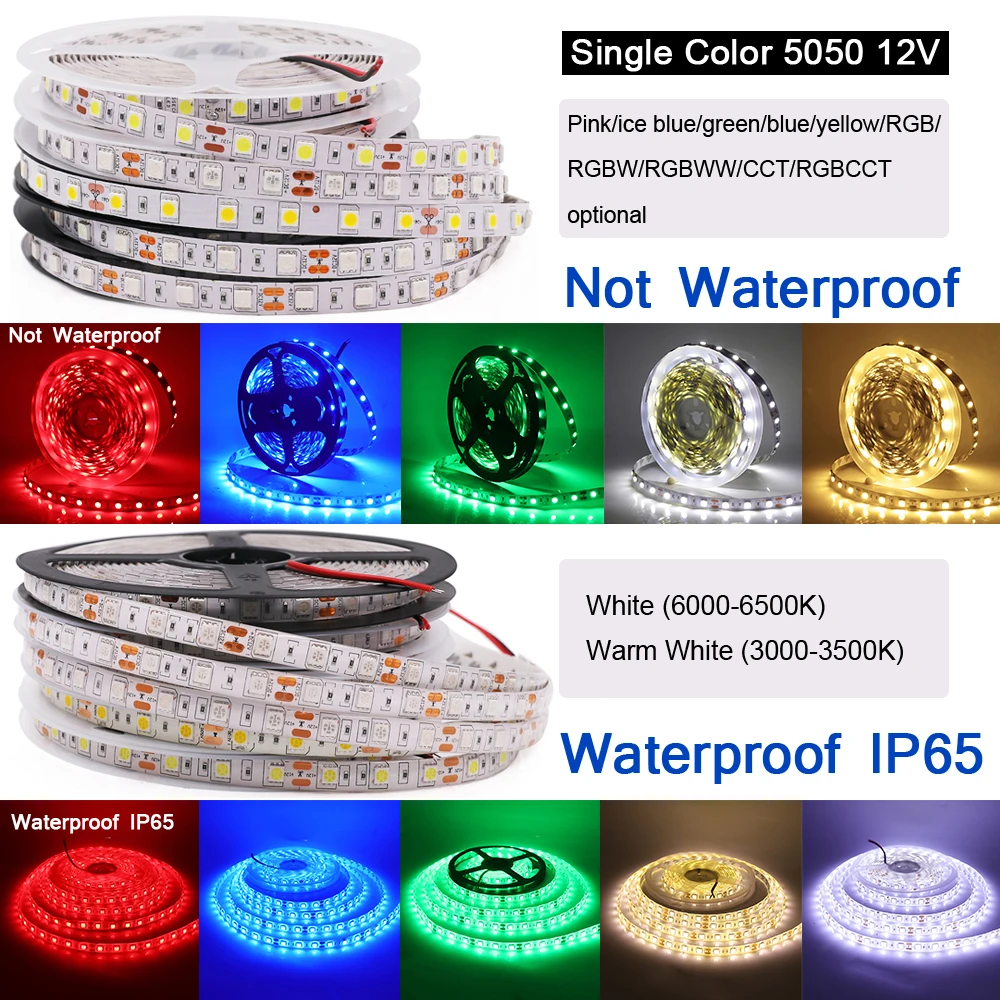 Imagem -04 - Fita Led Flexível Impermeável Lights Rgb Strip Compatível com Rgbw Cct Luz Branca Quente Iluminação de Decoração 12v 24v 60led por m 5050