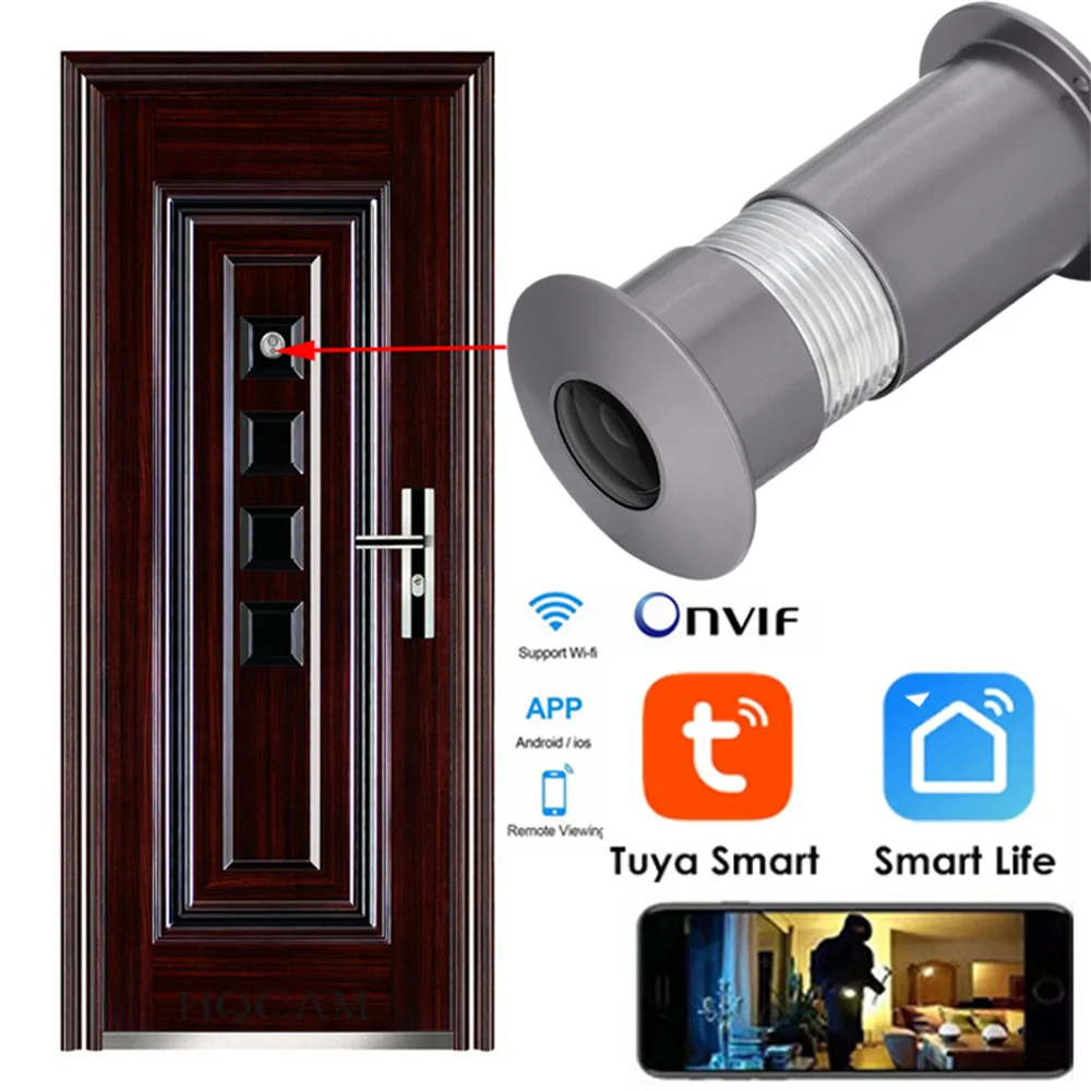 Tuya Smart Deur Ogen Hole Beveiliging 1080P Hd Onvif Groothoek Fisheye Cctv Netwerk Mini Kijkgaatje Deur Wifi P camera P2P Tf Card