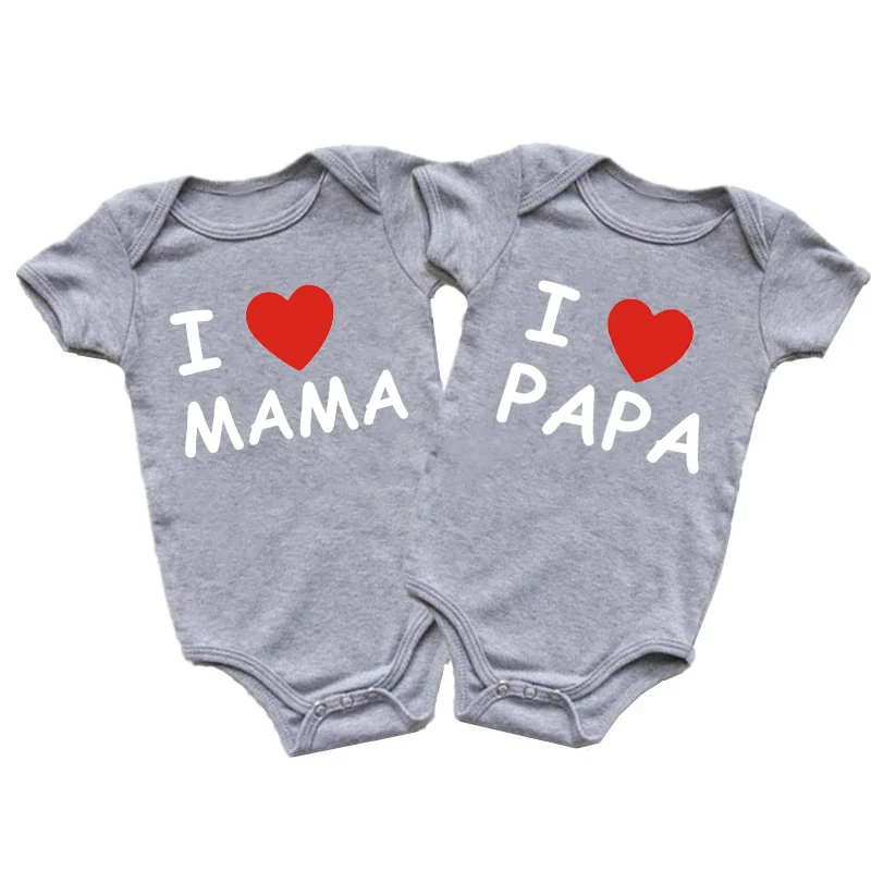 I Love Papa Mama Print Newborn Twins Bodysuits Cotton Summer Short Sleeve Girl Boy Clothing Body Baby Rompers Onesies Ropa Bebe