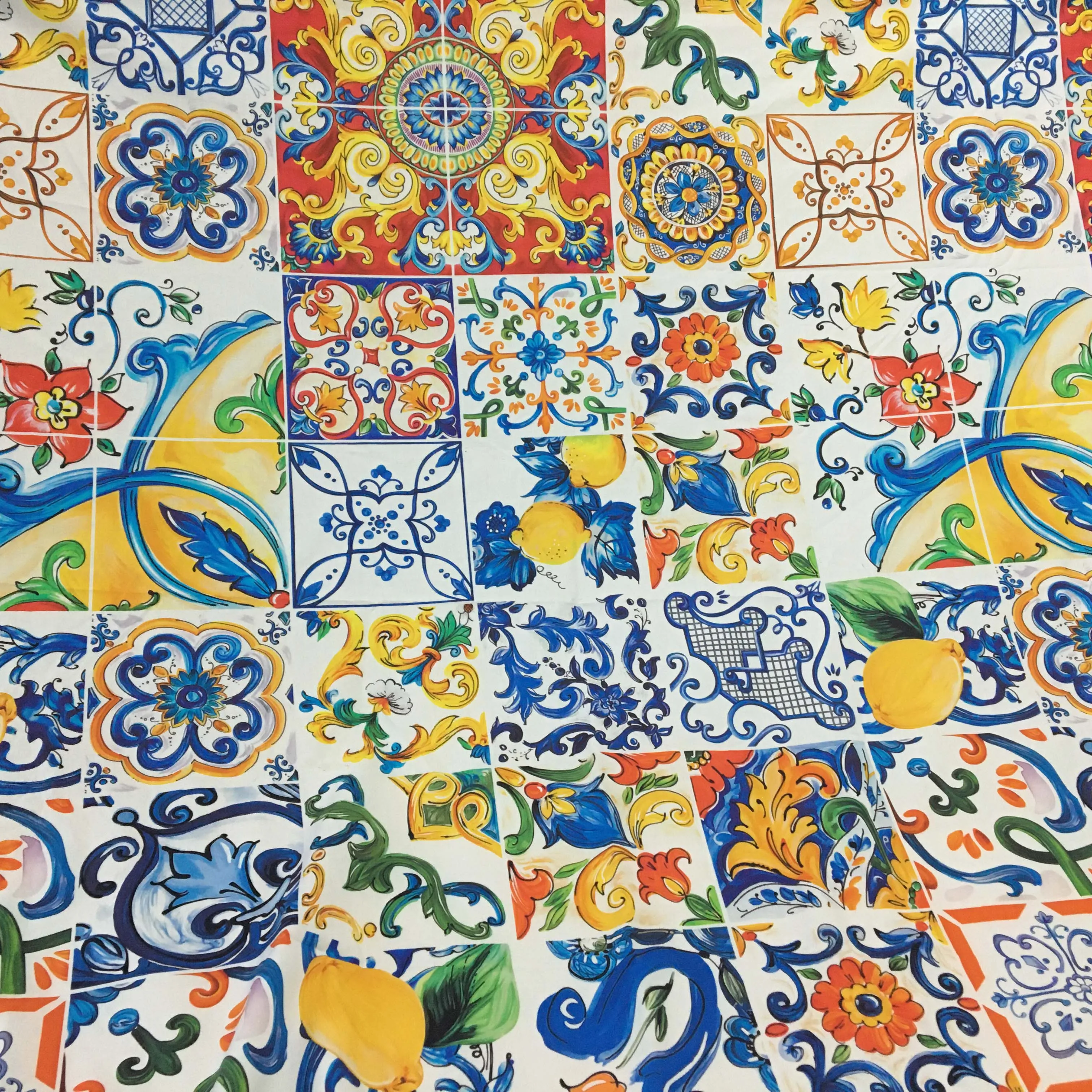 Fashion Sicily Blue And White Porcelain Lemon Printed Cotton Fabric For Women Dress Blouse Tessuto En Tissu Tкань DIY Cloth