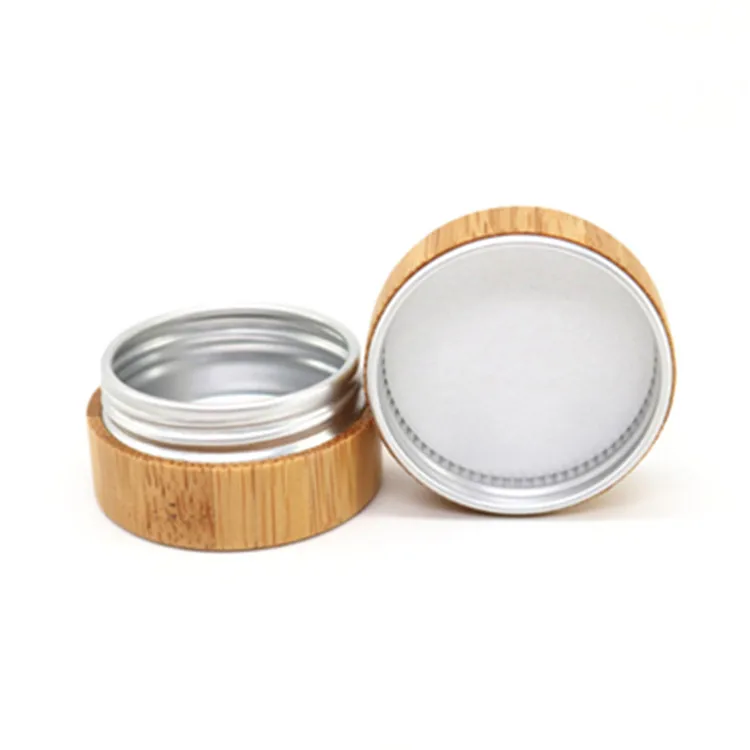 

5pcs wholesale Empty Round 10g 30g Cosmetic Cream Aluminum Jar With Bamboo interior engraning custom logo