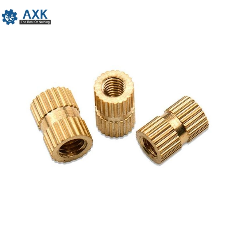 25X M2 M2.5 M3 Solid Brass Pure Copper Metric Thread Injection Molding Knurl Insert Nut Nutsert Round Shape Column OD 3.5 4 5mm