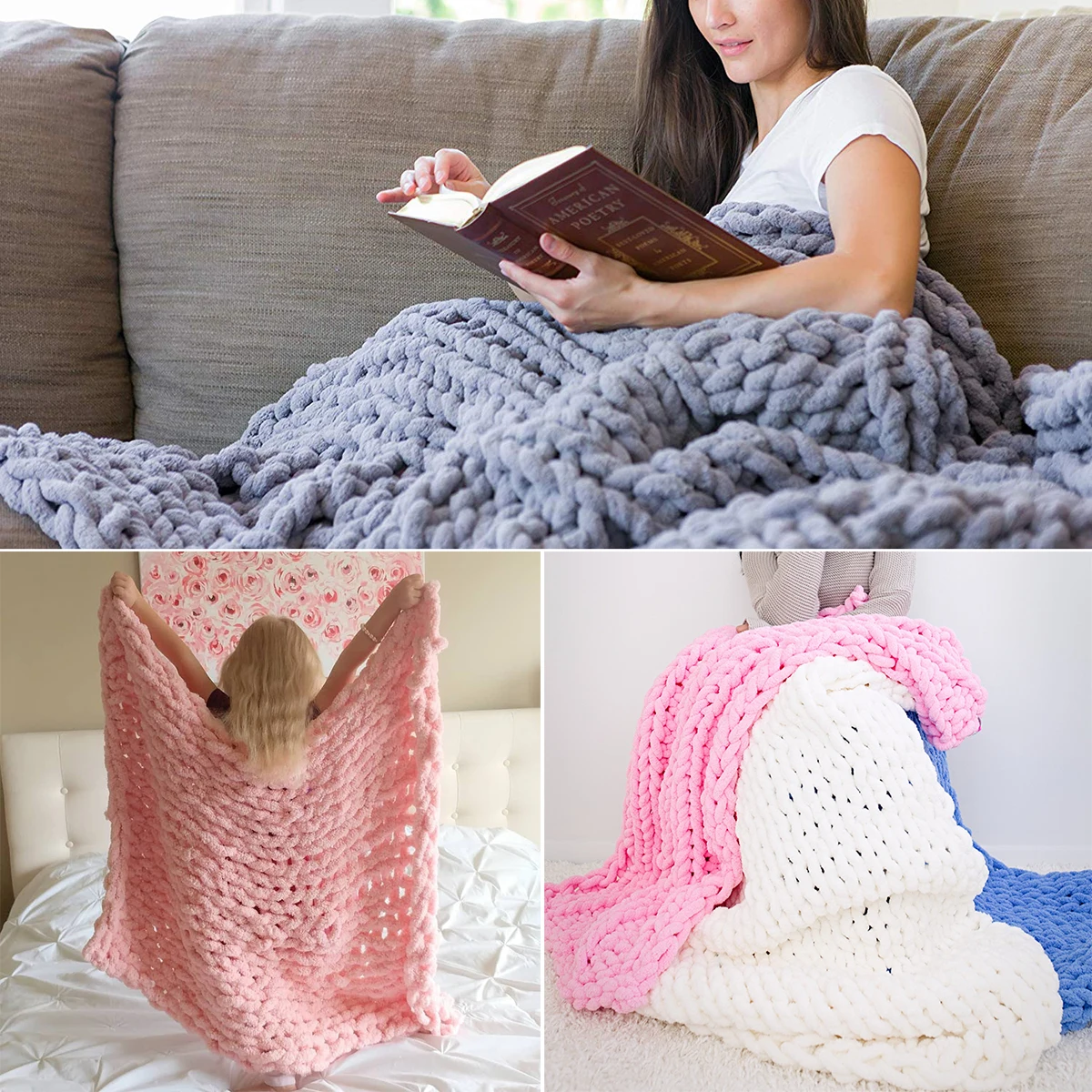 Home Textile Chenille Chunky Knitted Blanket Mat Thick Soft Manual Weaving Blanket Nordic Sofa Chair Mattress Cover Decor D30