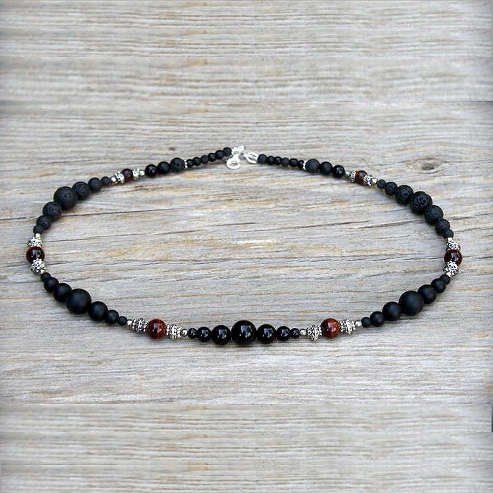 Natural Real Tiger eye Beaded Necklace For Men Masculine Black Chokers Necklaces Casual Mens Guy Jewelry Handmade