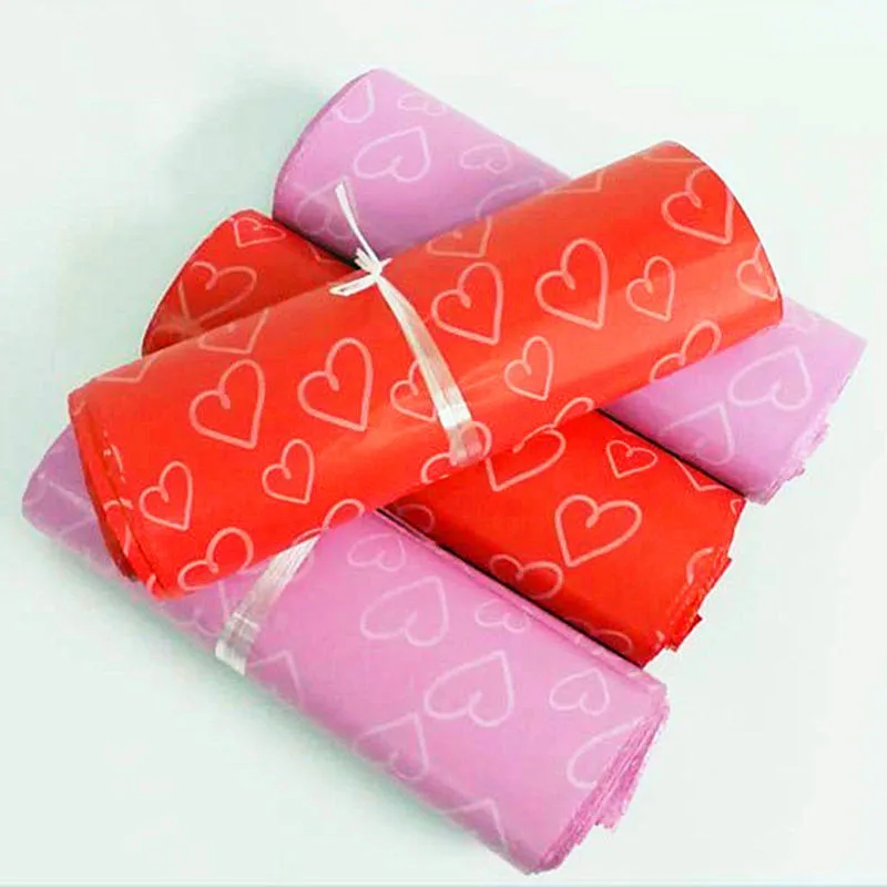 Lovely Pink Red Heart Self-sealing Adhesive Mailing Bag Poly Mailer Postal Shipping Baby Toys Clothes Envelope Packaging Pouches