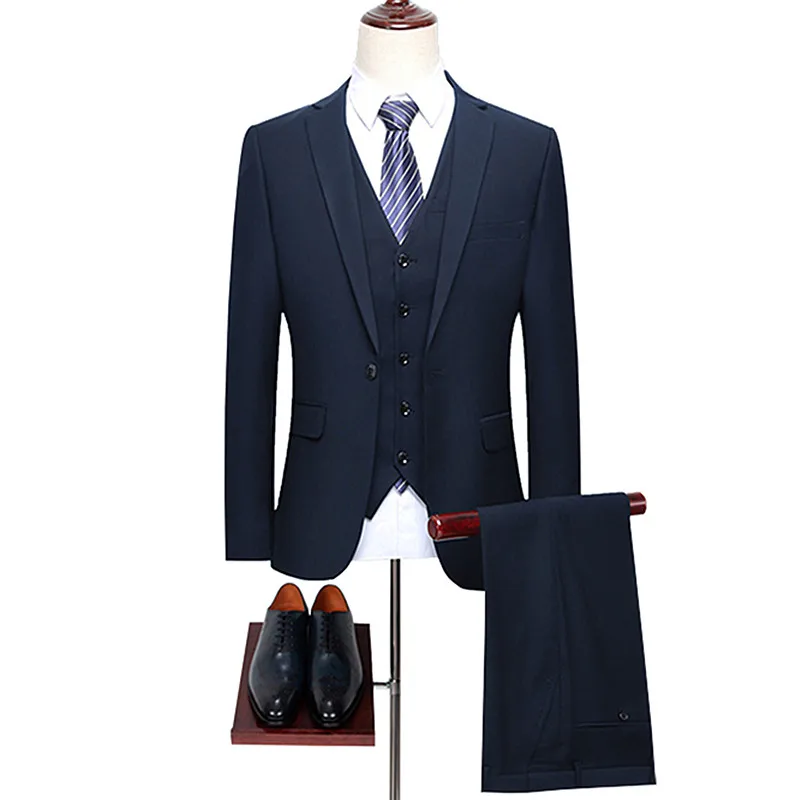 Business 3 Piece Suit Set Groom Wedding Blazer Coat Trousers Waistcoat Slim Workwear Men's High End Large Size Jacket Pants Vest