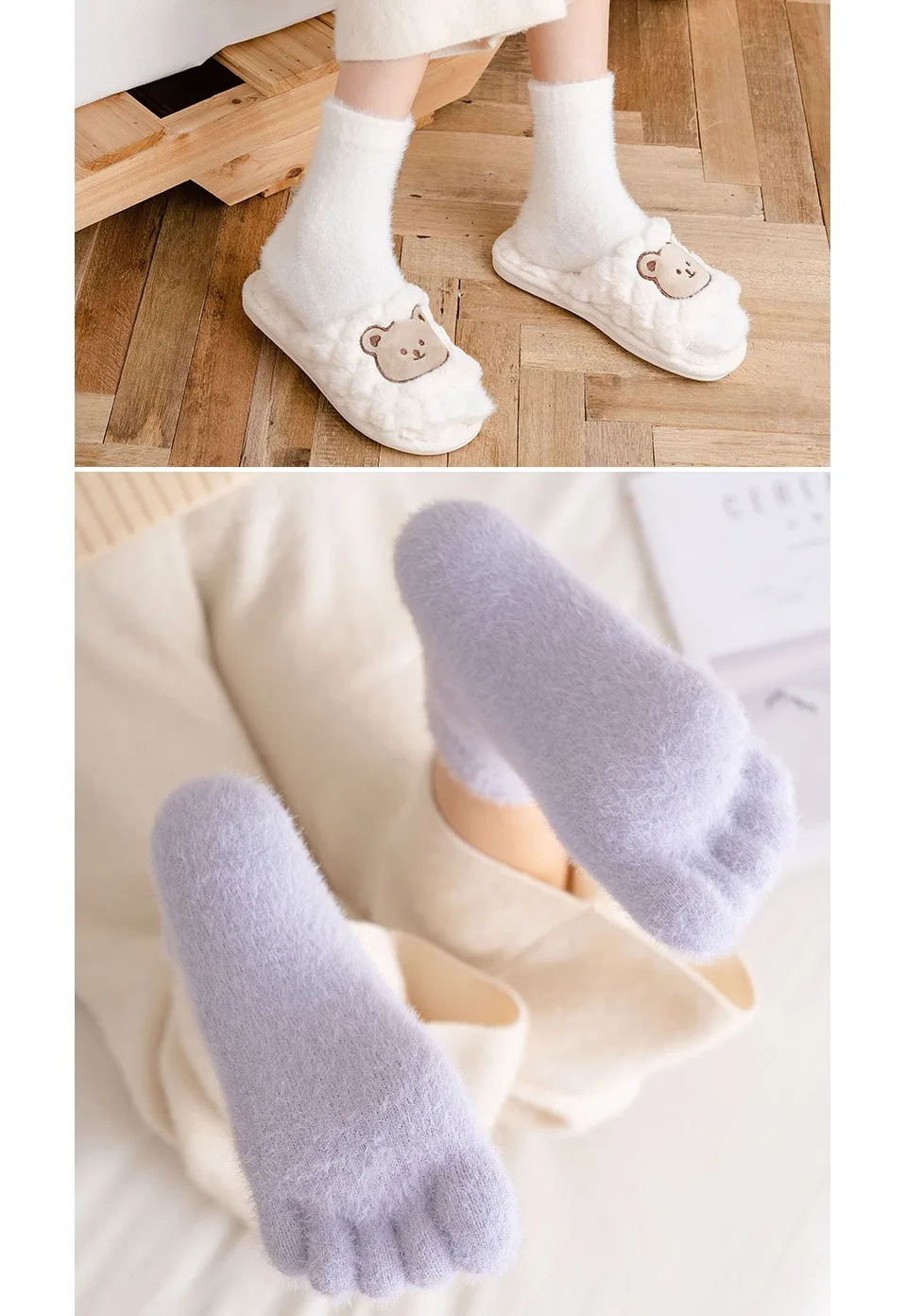 Frauen Mädchen dicke fünf Fingers ocken Winter warme bunte Korallen vlies flauschige Zehen socken weiche gemütliche Strumpfwaren weibliche Boden pantoffeln – Detail 7