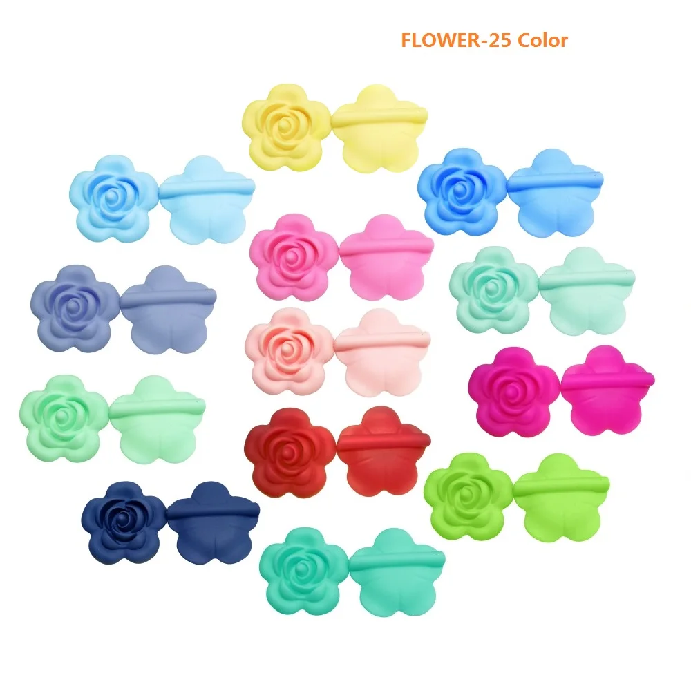 Joepada 1Pc Baby Teether Rose Flower Baby Teething Beads BPA Free DIY Baby Teething Pacifier Chain Oral Care Toy Silicone Beads