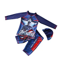Swimsuit Boy Two Pieces Suit Beachwear 2023 Children Cool Cartoon Print Swimwear 3-9 Year Kid Long Sleeve Bathing Suit