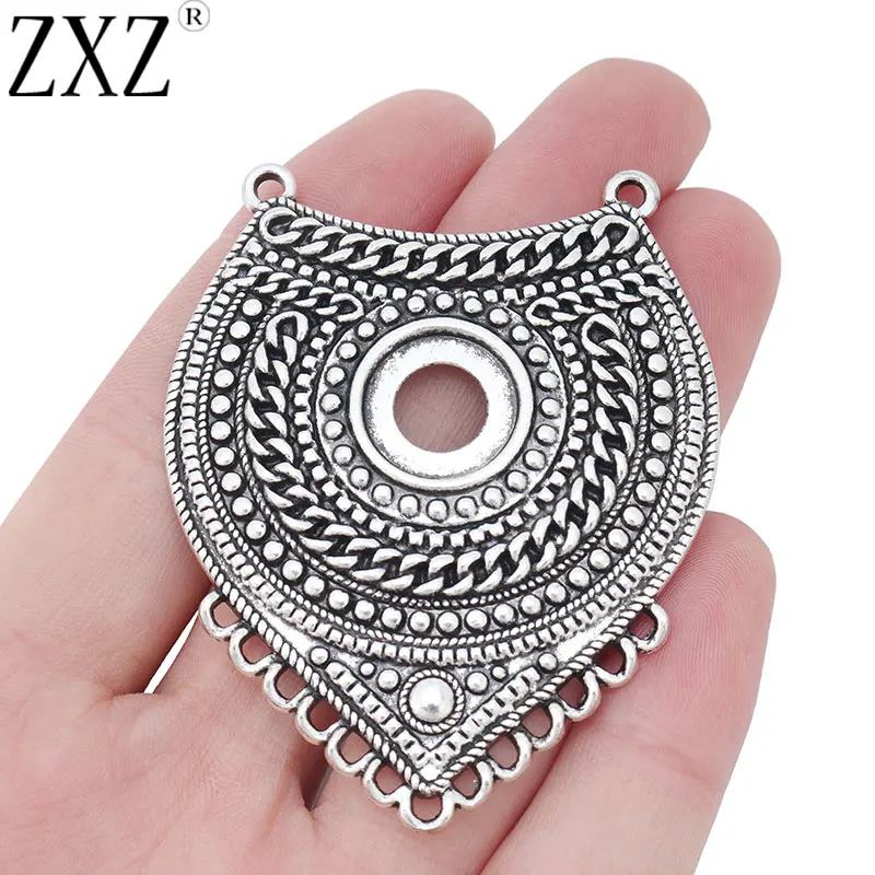 ZXZ 2pcs Tibetan Silver Large Boho Chandelier Connector Charms Pendants Blank 14mm Cameo Cabochon Base Settings Jewelry Findings