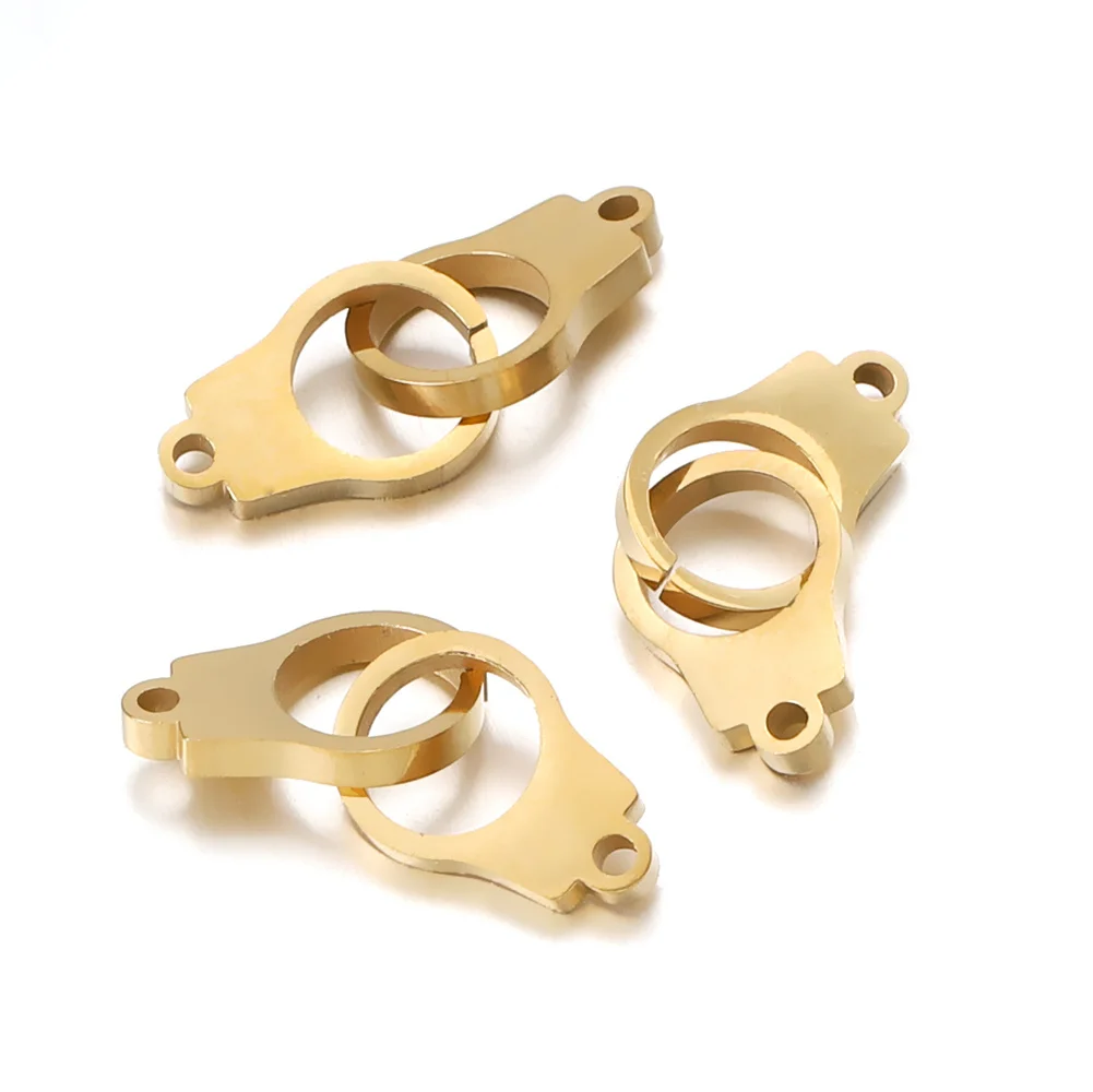 5pcs Stainless Steel Gold Handcuffs Charm Connector for Bracelet Necklace Pendants Diy Jewelry Making Supplies Wholesale Items