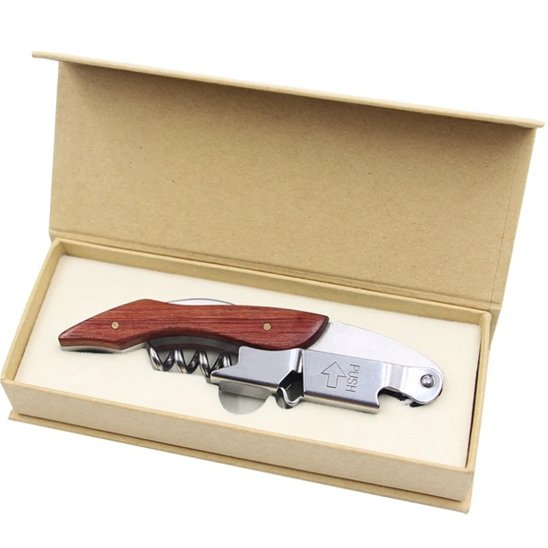 200pcs Hippocampal Knife Stainless Steel Red Wine Wood Bottle openers Multi Function Beer Screw Corkscrew Can Opener