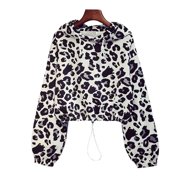 2021 New Autumn Plush Thick Leopard Print Long Sleeve Hoodies Women Pullover Korean Short Coat Loose Tops Fashion Long Sleeve