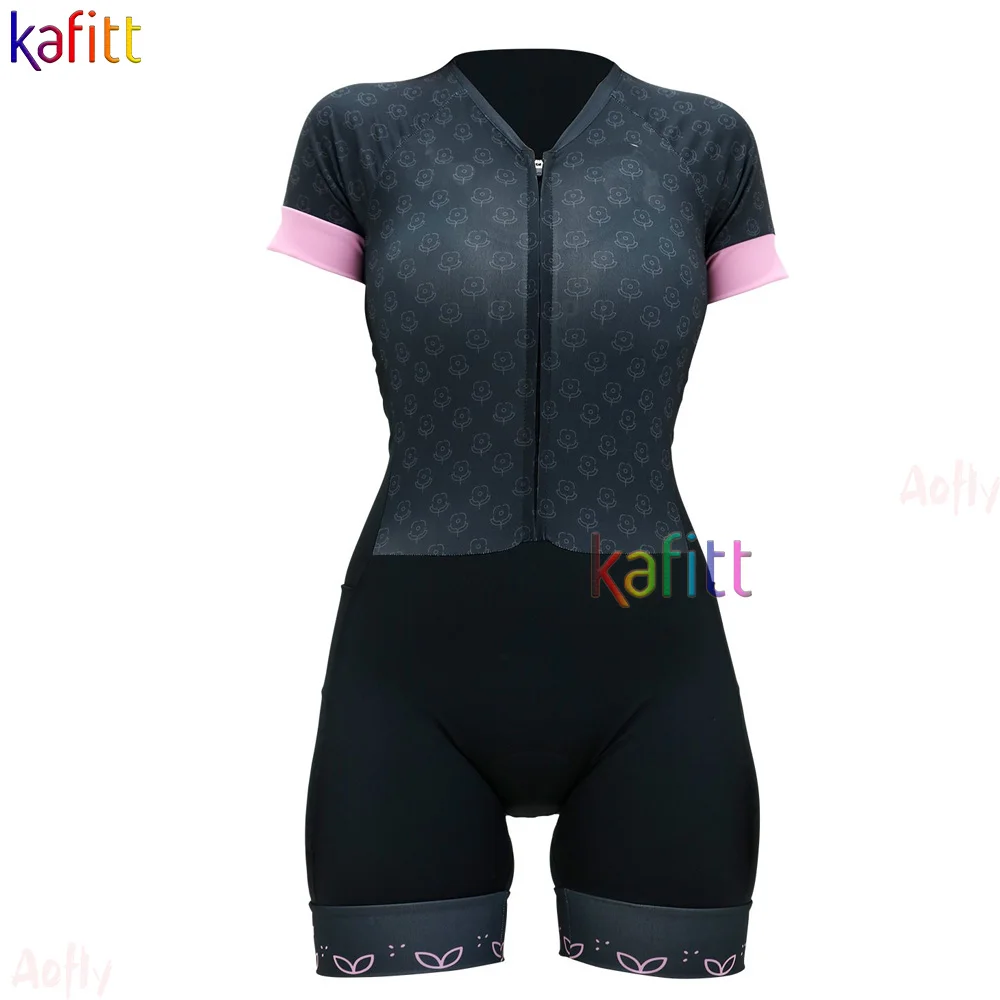 Women's Professional Short Sleeve Cycling Clothing Triathlon Skinsuit Sets Little Monkey Conjunto Feminino Ciclismo 20D GEL Pad