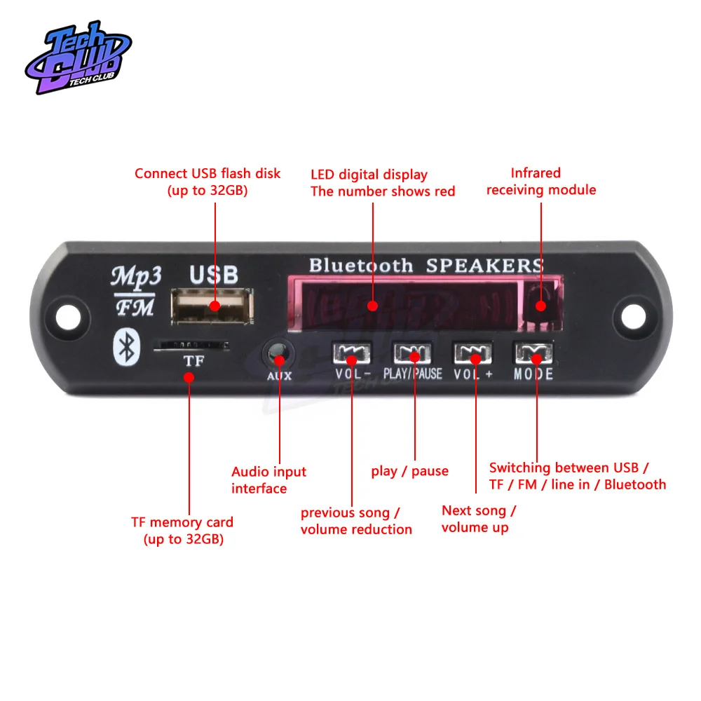 2*15/25/40W Amplifier Bluetooth-compatible 5.0 MP3 WMA WAV Decoder Board 12V Wireless Music Audio Modul USB TF FM Radio For Car