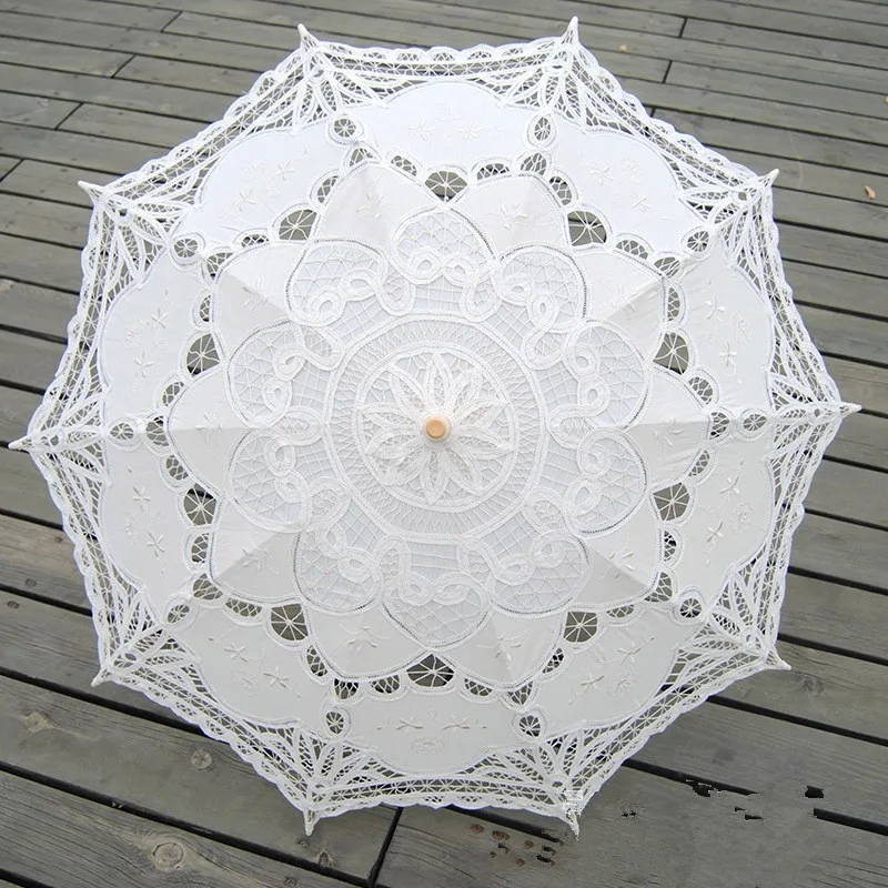 New Sun Umbrella Cotton Embroidery Bridal Umbrella White Ivory Battenburg Lace Parasol Umbrella Decorative Umbrella For Wedding