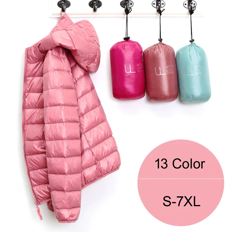 0-10 ℃   Abrigo de invierno para mujer, chaqueta fina ultraligera con plumón de pato, chaquetas acolchadas con capucha, Parkas acolchadas a prueba de viento, ropa de abrigo portátil para mujer