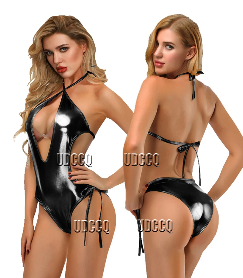 PVC glisten Metallic Faux Leather plus size lingerie costumes underwear babydoll sexy plus size bikini sexy for sex Pole dance