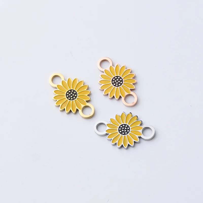 12x19mm Stainless Steel Daisy Charms Sun Flower Connector Double Hole for Bracelet Making DIY Fashion Jewelry Accessories