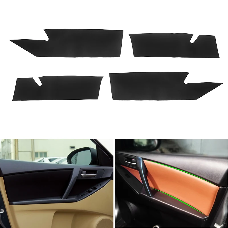 4pcs Car Microfiber Leather Door Panel Cover Interior Trim For Mazda 3 2011 2012 2013