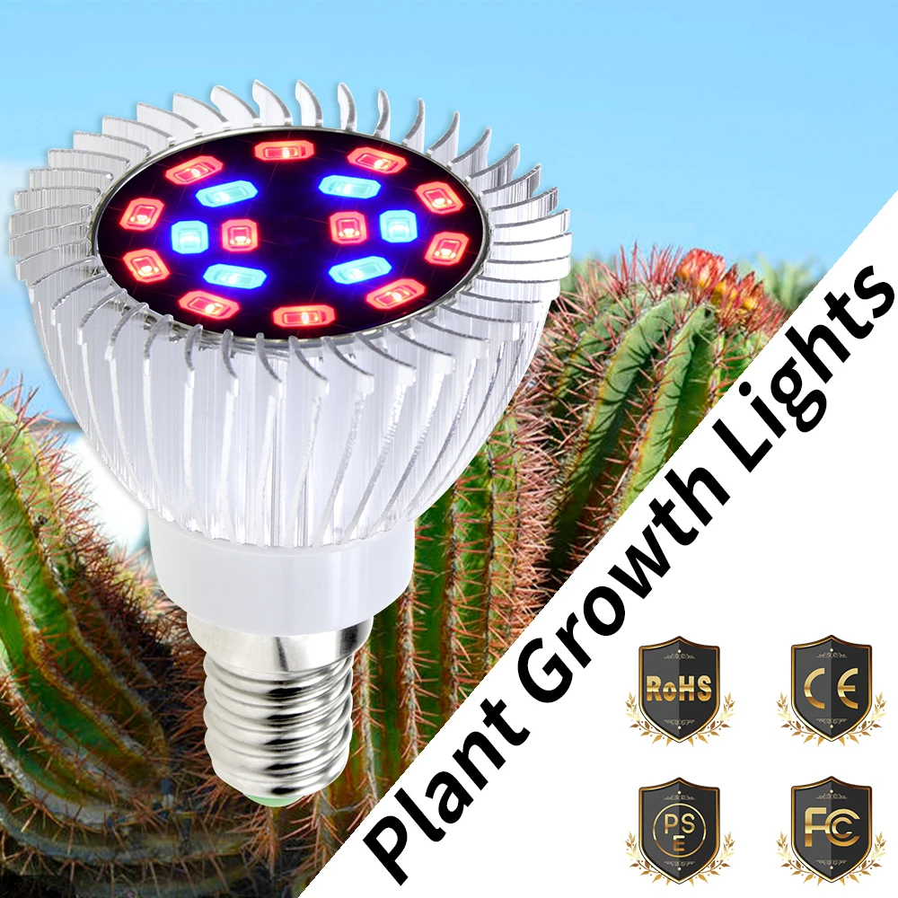 Luz LED para plantas E27, lámpara de cultivo Phyto E14, bombilla de 220V, 18W, tienda de plantación de espectro completo, Fitolamp 5730, luz LED Phyto hidropónica