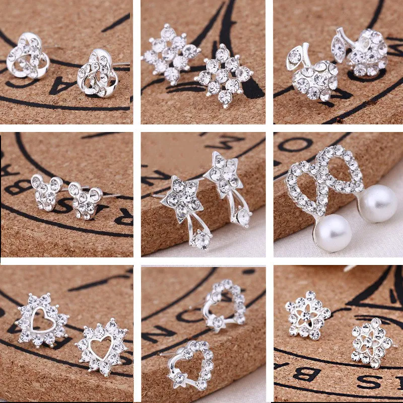 Hot selling Charm Women Earrings Snowflake Love Rabbit Bear Star Apple Shape Micro Inlaid Zircon Crystal Earrings for Women Gift