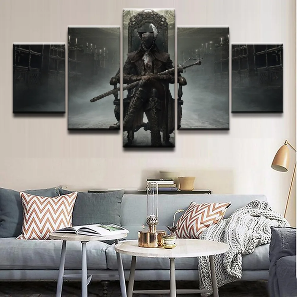 No Framed 5 pieces Game Bloodborne Modern Home Decor Modular Pictures Canvas Paintings Printed Posters Wall Art For Living Room