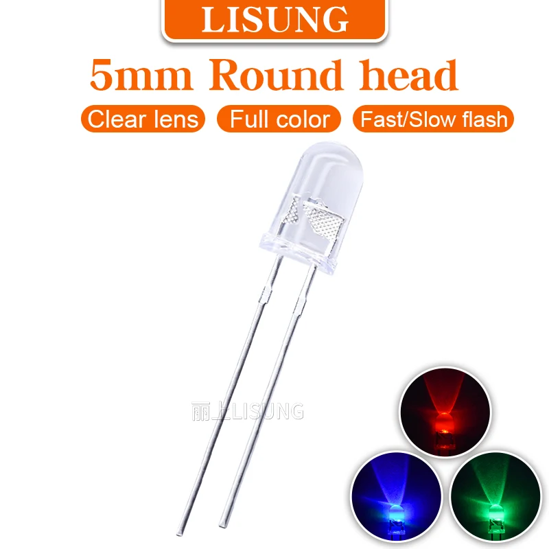 

1000Pcs/Bag 5mm Rgb Led 2 Legs Fast Slow Flashing Round Water Clear Lens Fullcolor Led Diode 2pins Through Hole