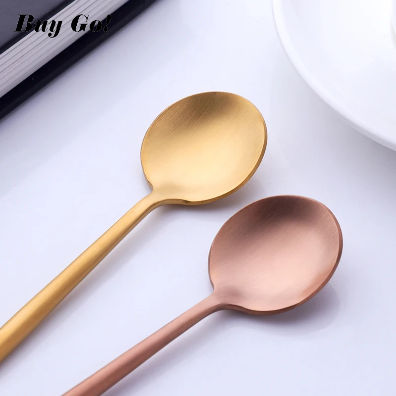 Colorful Portuguese Tea spoons 304 Stainless Steel Tableware Cutlery Unique Gold Small Dessert Spoon Silver Mini Coffee Scoop