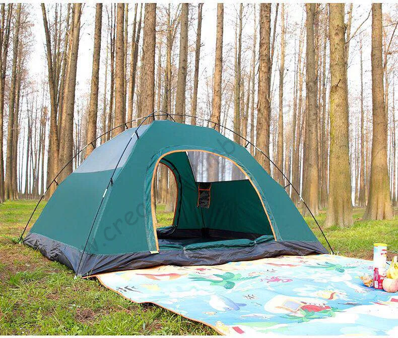 3-4 persons  rainproof camping auto open hydraulic spring double layer anti-uv windproof  sun shelter outdoor anti-thunder tent