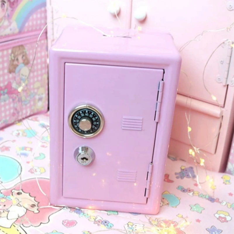 Kids Money Banks, Mini Money Box Gift Safe Case Password with Key Metal Money Box Storage Bedroom Locker Home Ornament