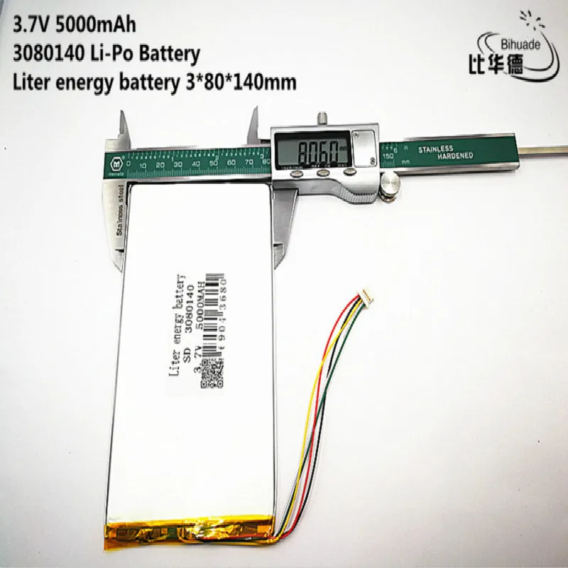 

5P2.0 Good Qulity 5pcs The tablet battery 3.7V 5000mAH 3080140 Polymer lithium ion / Li-ion battery for tablet pc battery