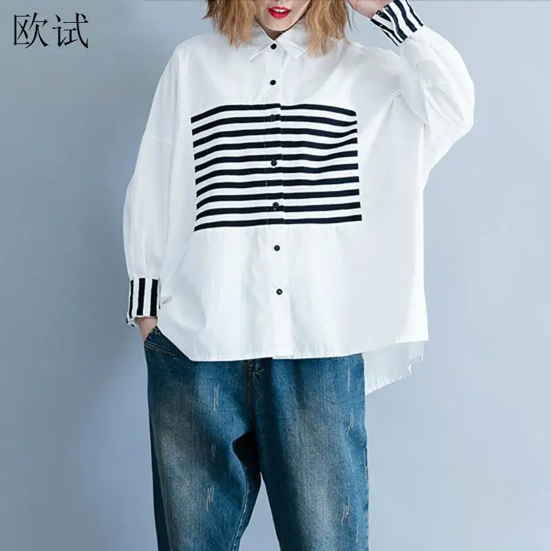 Long Sleeve Striped Shirt Women White Cotton Woman Shirts 2023 Modis Casual Loose Ladies Shirt Blouse and Tops