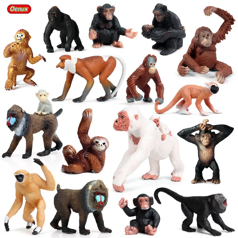 Oenux Simulation Cute Chimpanzee Orangutan Gorilla Monkey Wild Animals Miniature Model Action Figure Home Garden Decoration Toy