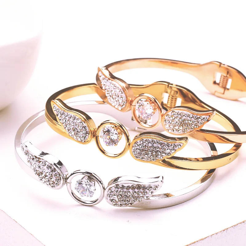 Angel Wings Bracelets For Women's Hand Bracelets On Hand Zircon Bangles For Girls Stainless Steel Bracelet Charms Accessories