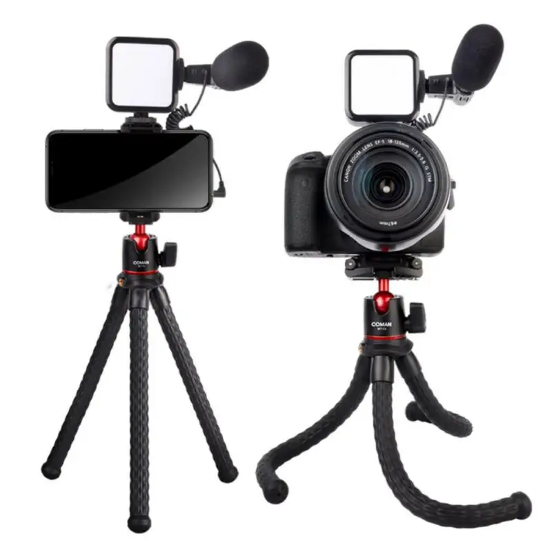 Coman Octopus Flexible Tripod Stand for Mobile Phone Smartphone Video Camera with Cold Shoe Phone Clip Table Stand