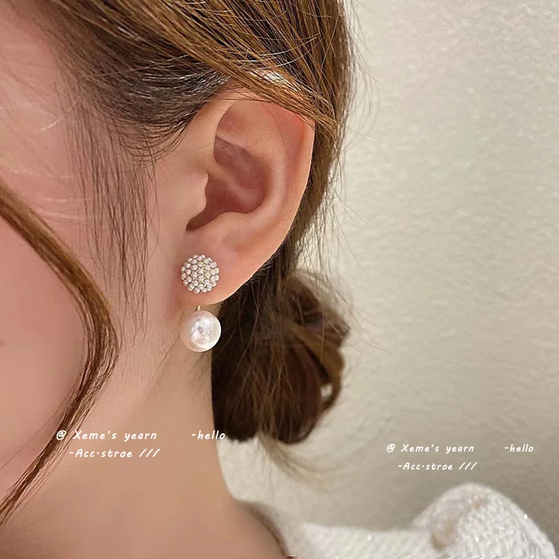 Elegant Ball Back Hanging Pearl Pendant Earrings For Woman Design Sense Jewelry Korean Fashion Accessories Girl's Sweet Earrings