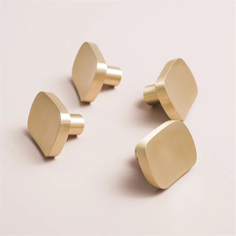 Moden Simple Square Brass Handle Handmade Drawer Cupboard Wardrobe Door Knobs DIY Golden Single Hole Knob Furniture Pull