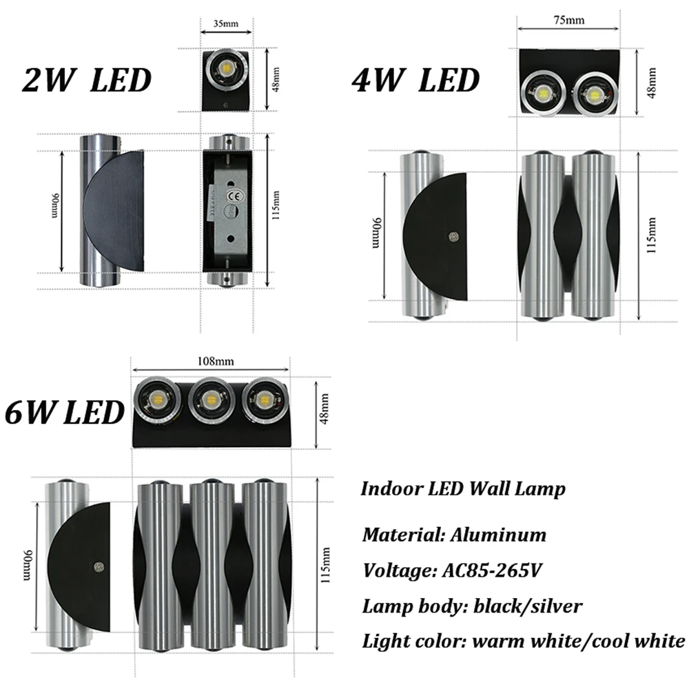 Lámpara LED de pared para interiores, iluminación moderna para dormitorio, mesita de noche, sala de estar, hogar, pasillo, decoración, AC85-265V DE LUZ DE ALUMINIO