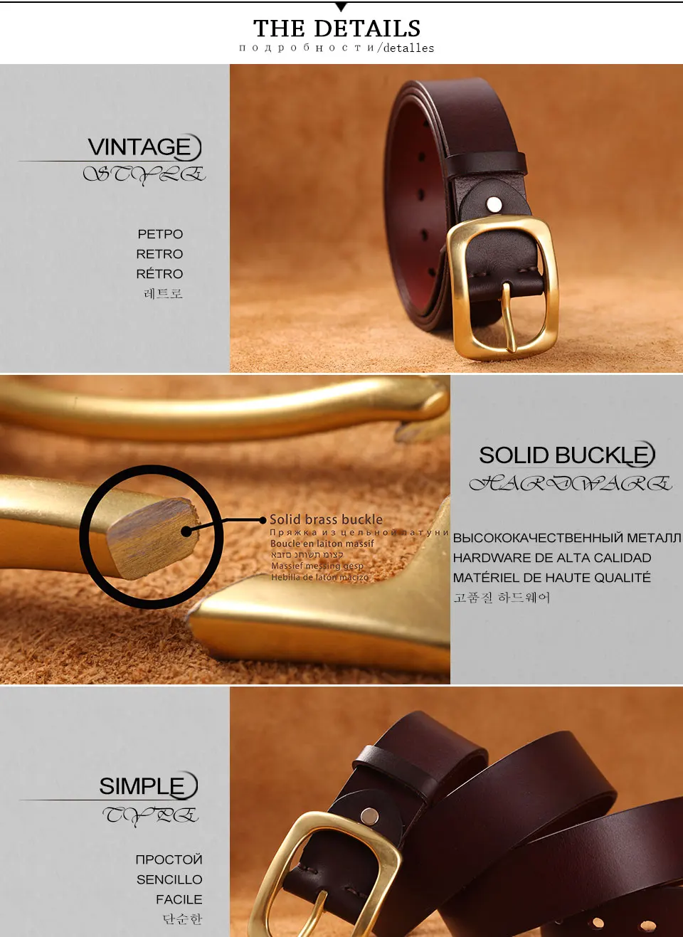 Solide Messing Schnalle Gürtel Neue Mode Designer Gürtel Hohe Qualität Echtes Leder Gürtel Für Männer Jeans Kupfer Pin Schnalle Gürtel – Detail 3