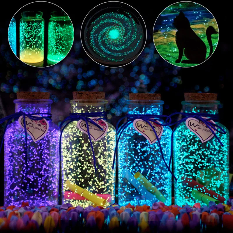 9 Colors 10g DIY Fluorescent Super Luminous Glow Pigment in the Dark Sand Powder Glowing Bright Gravel Noctilucent