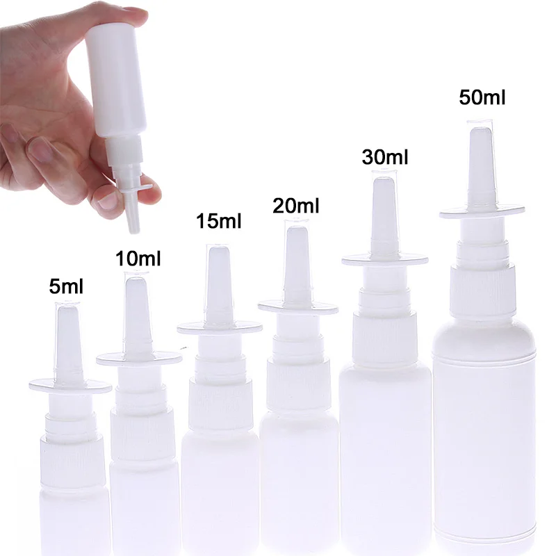 5/10/15/20/30/50ml PE White Nasal Spray Bottle Pump Mist Nose Container Refillable Skin Care Sanitizer Atomizer Cosmetic Sprayer