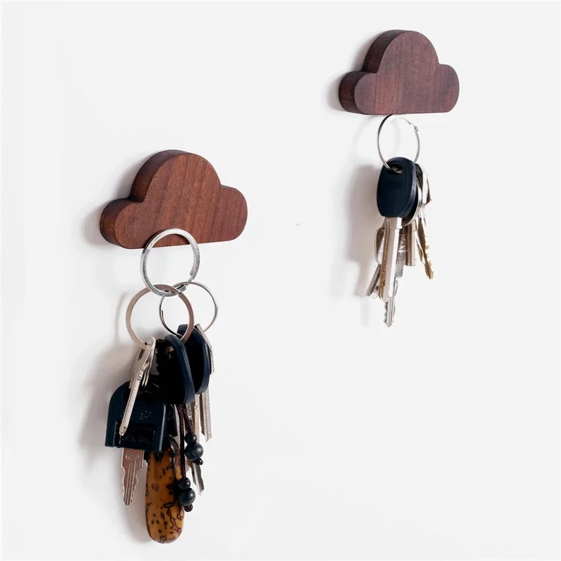 2PC Wooden Cloud Magnetism Hanger For Keys Multifunctional Magnetic Feed Vintage Home Decor Coat Hooks RacksDecor Accessories