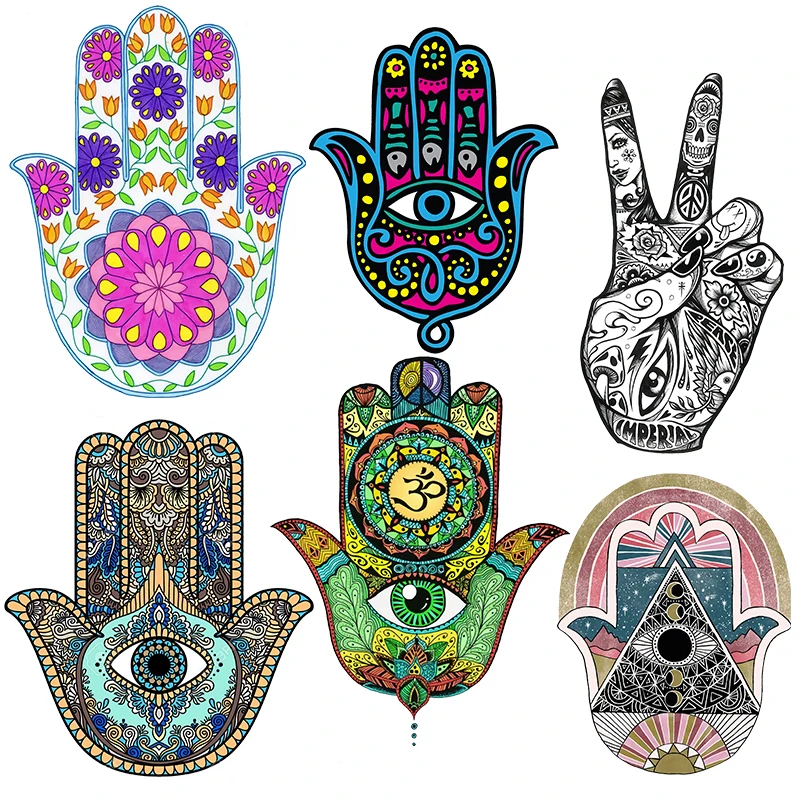 Thermal stickers on Indian yoga mandala floral striped clothes heat transfer Fusible heat transfer Vinyl Fatima eye patcher