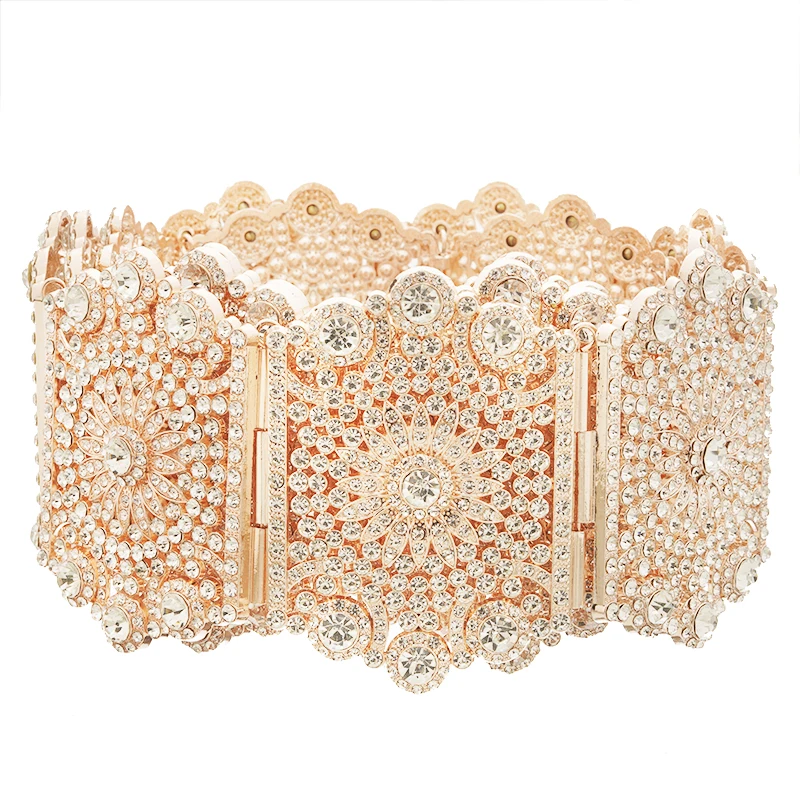 Luxurious Aristocratic Gold Color Wedding Dress Belt With All-Rhinestone Sparkling Moroccan Metal Belt