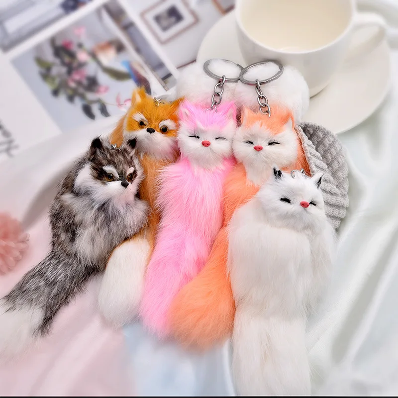 Cute Fox Plush Animal Keychain Car Holder Backpack Pendant Key Chain Trinket Gift For Women Girl Keyring Accessories Jewelry